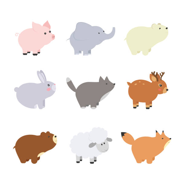 Big set isolated animals. Vector collection funny animals. Big set isolated animals. Vector collection funny animals. Cute animals forest, farm, domestic, polar in cartoon style. Pig, elephant, bear, rabbit fox wolf lamb deer wolf and lamb stock illustrations