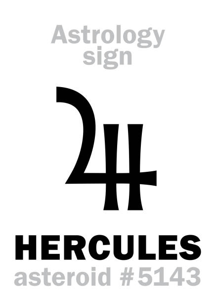 illustrations, cliparts, dessins animés et icônes de alphabet de l’astrologie : hercule (héraclès), astéroïde #5143. hiéroglyphes caractère sign (symbole unique). - 5143