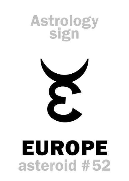 ilustrações de stock, clip art, desenhos animados e ícones de astrology alphabet: europe, asteroid #52. hieroglyphics character sign (single symbol). - map the future of civilization