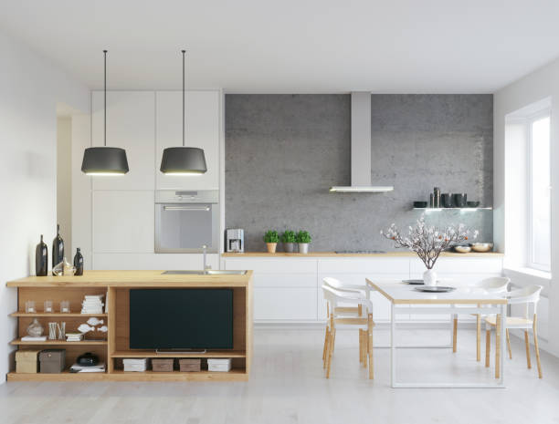 modern kitchen - stone contemporary house luxury imagens e fotografias de stock