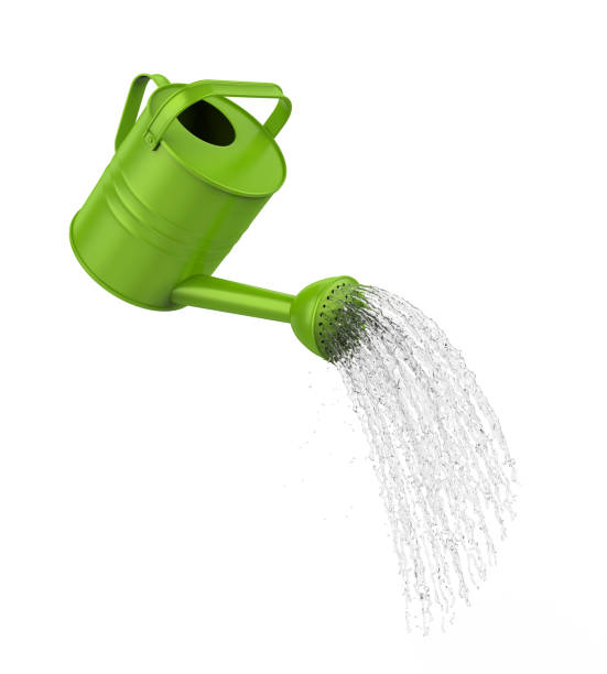 watering can pouring water isolated - watering can imagens e fotografias de stock