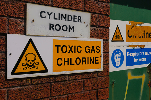 Signs warning of the presence of Chlorine gas at a water treatment plant