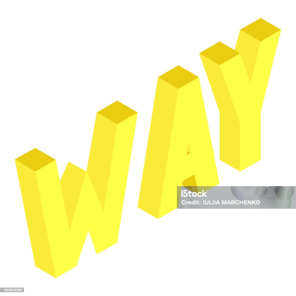 Creative abstract illustration with yellow word 'way' on white background. Isometric design. 3D concept. Creative abstract illustration with yellow word 'way' on white background. Isometric design. 3D concept Abstract stock vector