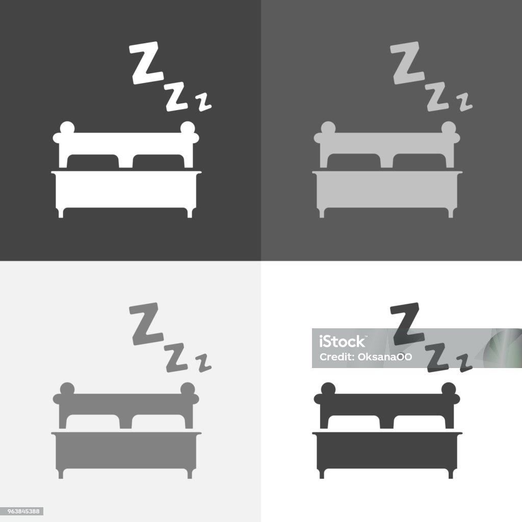 Vector image sert of bed, night dream and rest. Vector bed icon on white-grey-black color. Adult stock vector
