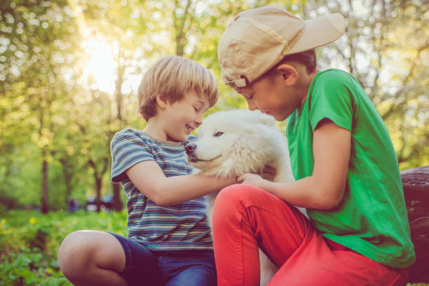istock Little boys having fun with their dog 963848322