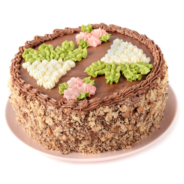 Homemade Kiev cake isolated on white.