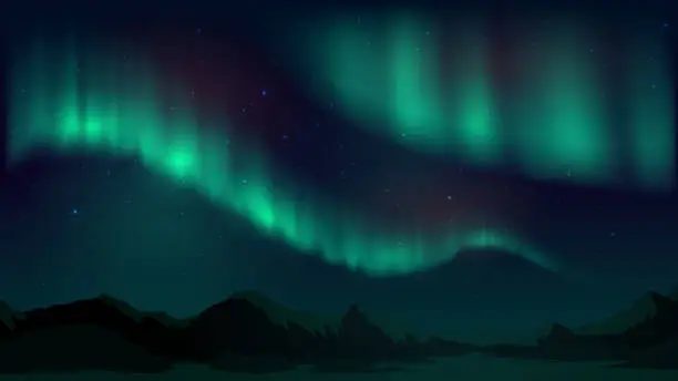 Vector illustration of Vector illustration with aurora borealis, northern starry night