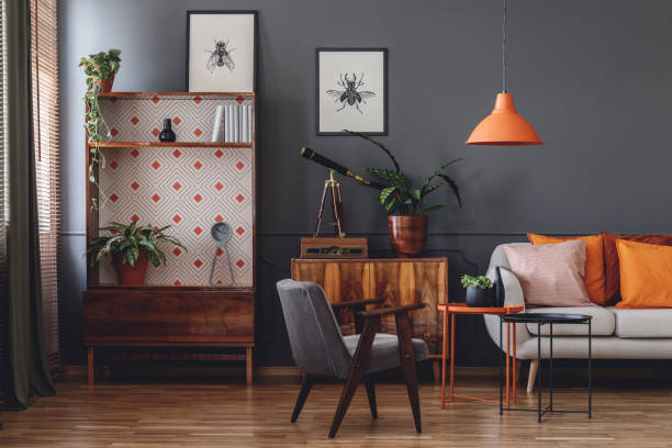 istock Vintage grey living room interior 963857910