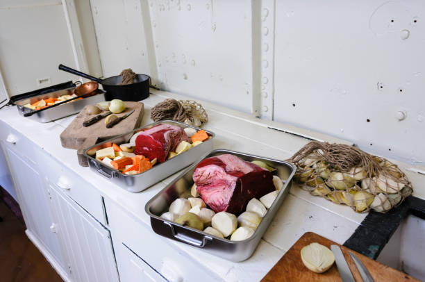 istock Food being prepared in a ship's galley. 963861006