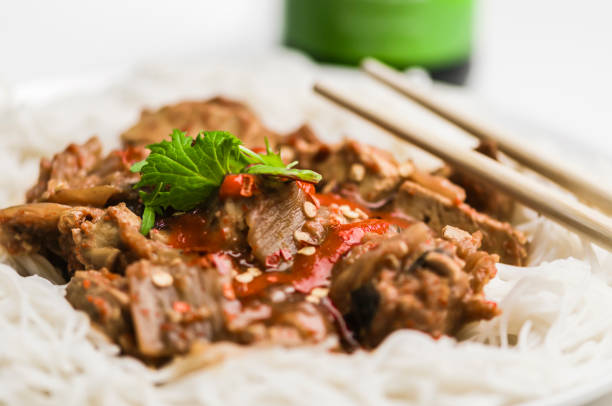 istock Kimchi stew with tofu and pork, on rice noodles 963861146