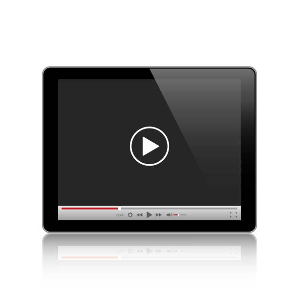 ilustrações de stock, clip art, desenhos animados e ícones de tablet computer with video player. stock vector - playback