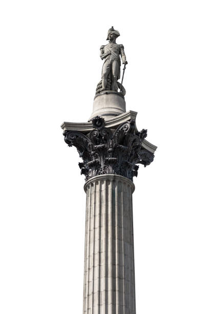 colonna nelsons isolata su sfondo bianco - il monumento di nelson foto e immagini stock