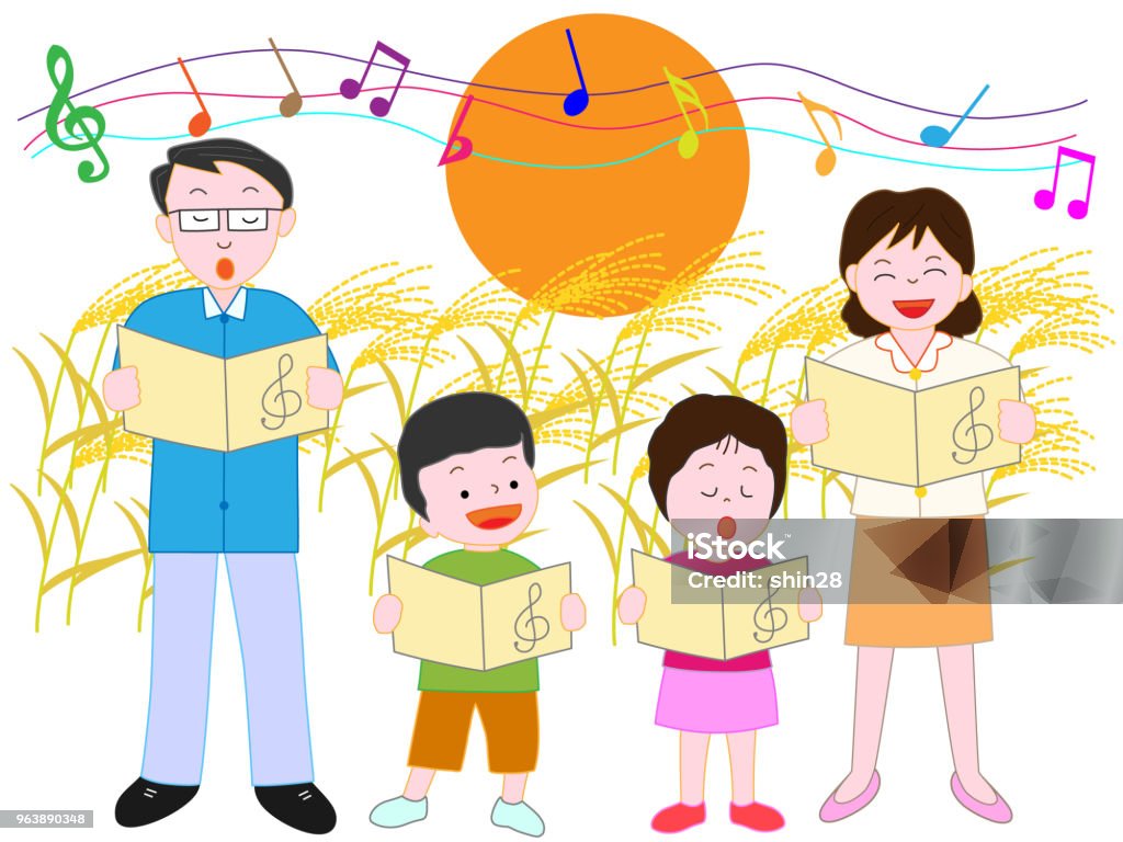 music family fall A family that enjoys music by playing instruments in the fall and singing. Adult stock vector