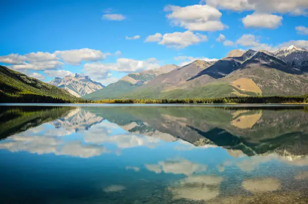 Mountain Reflection on Whiteswan Lake in summer, British Columbia, Canada