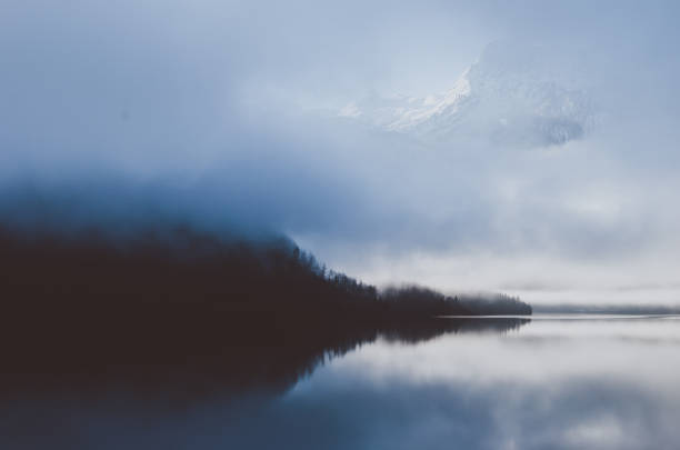 Delightful landscape view of Austrian Alps. Blue sunset