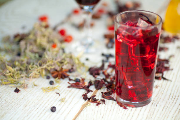 istock Red Hot Hibiscus tea in a glass mug 963899286