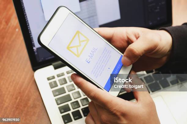 Smart Phone With Email Icon Stock Photo - Download Image Now - E-Mail, Examining, Mobile Phone