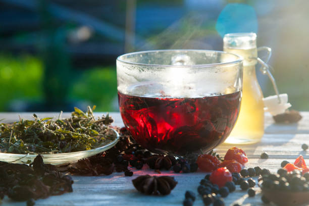 istock Red Hot Hibiscus tea in a glass mug 963908684
