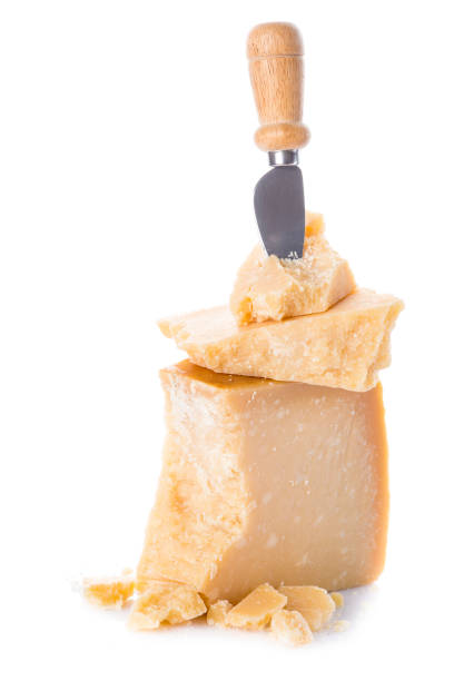 Parmesan cheese or parmigiano reggiano isolated on white background stock photo