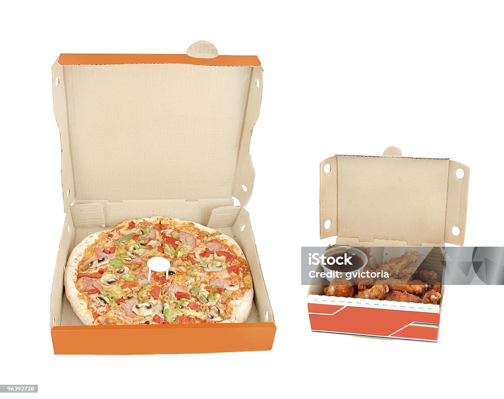 ham,  pepper pizza with chicken wings and dip  Chicken Wing Stock Photo