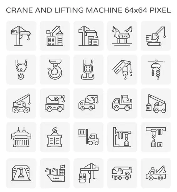 Vector illustration of crane lifting machinne icon