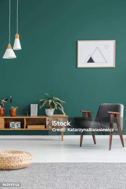 Geometric Poster On The Wall Stock Photo - Download Image Now - Living Room, Domestic Room, Indoors