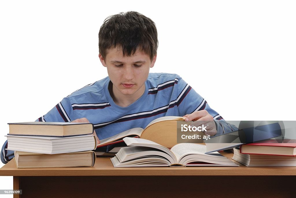 Schoolboy Reading Books  Book Stock Photo