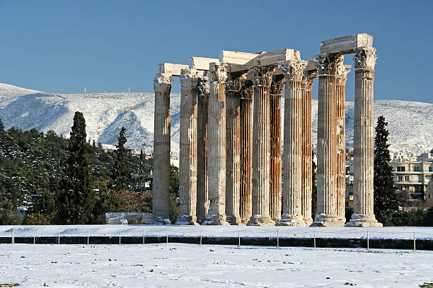 Winter Zeus Olympius Temple stock photo