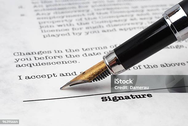 Stock Image Of A Fountain Pen About To Sign A Signature Line Stock Photo - Download Image Now