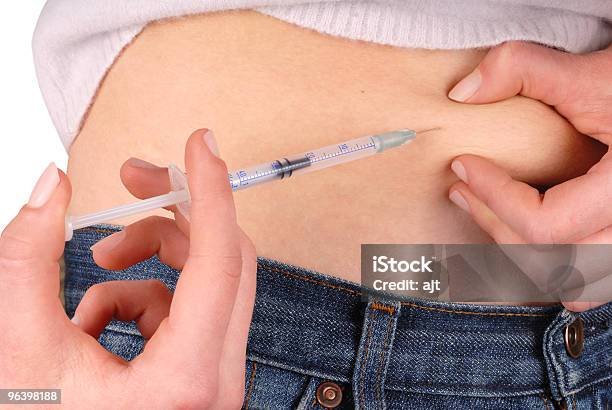 Woman Receiving An Insulin Injection To Her Stomach Stock Photo - Download Image Now