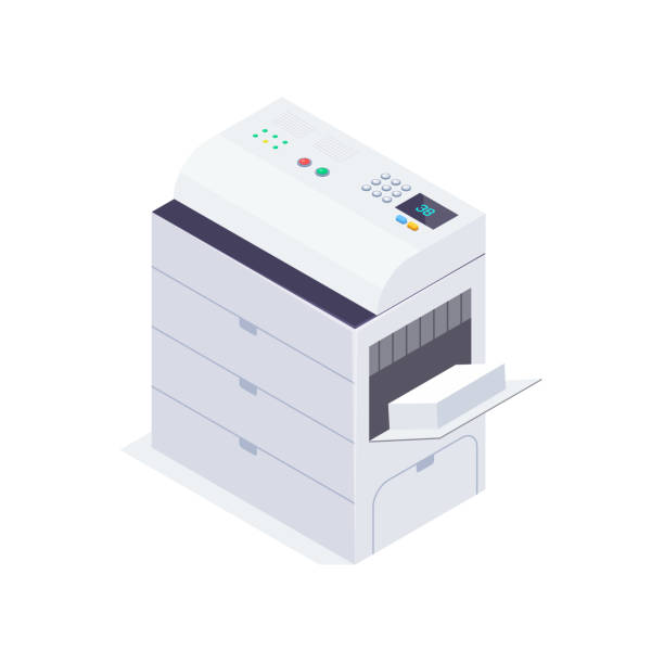 illustrations, cliparts, dessins animés et icônes de copieur de bureau isométrique. - laserjet