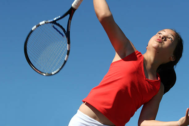 girl テニス - tennis serving female playing ストックフォトと画像