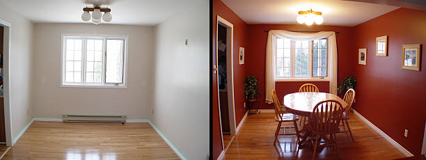 Before and After of dining room stock photo