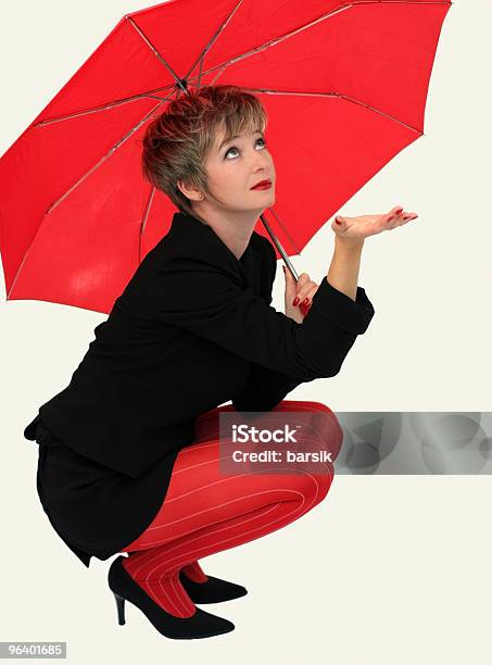 Businesswoman With A Red Umbrella Stock Photo - Download Image Now - Adult, Adults Only, Beautiful People