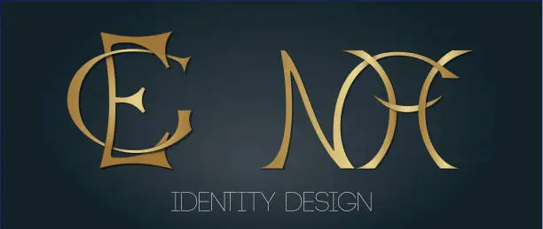 Vector illustration of Set of stylish monograms for luxury logo design - letters GE and NH
