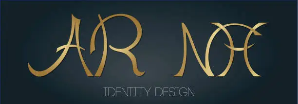 Vector illustration of Set of stylish monograms with letters AR and NH for personal branding