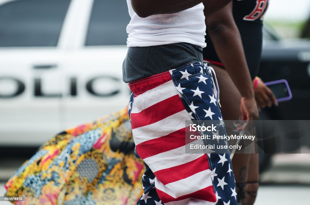 Young People Celebrating Urban Beach Week Miami Miami - May 27, 2017: Young people flock to Ocean Drive in South Beach to celebrate the annual Urban Beach Week, a contentious event that attracts a heavy police presence during Memorial Day Weekend. US Memorial Day Stock Photo