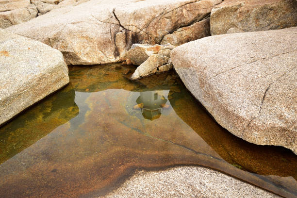 Lighthouse Reflection in Pool of Water Peggy's Cove Nova Scotia Canada