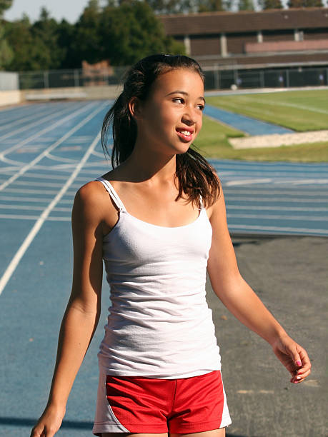istock Girl at school stadium 96402177