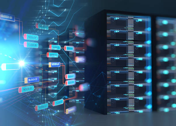 istock Corridor of  server room with server racks in datacenter. 3d illustration 964026066