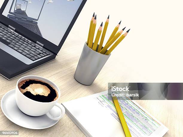 Foto de Escritório Pela Manhã e mais fotos de stock de Cadeira - Cadeira, Cadeira de Escritório, Café - Bebida