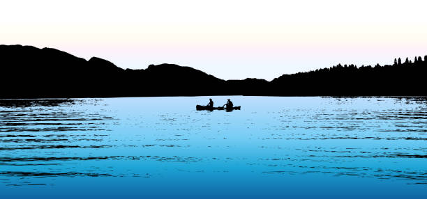 illustrazioni stock, clip art, cartoni animati e icone di tendenza di grande lago all'aperto - canoeing