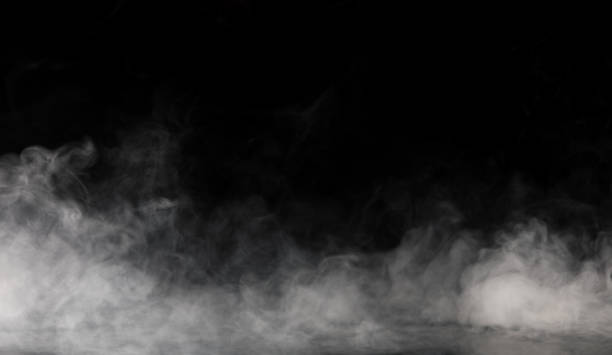 黒い背景に抽象的な煙 - 噴煙 ストックフォトと画像