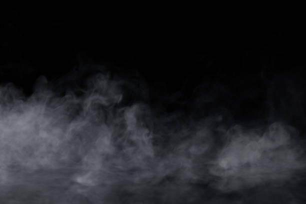 黒い背景に抽象的な煙 - 噴煙 ストックフォトと画像