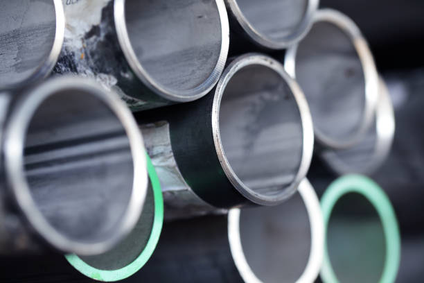 stack of stainless tube steel pipe background.