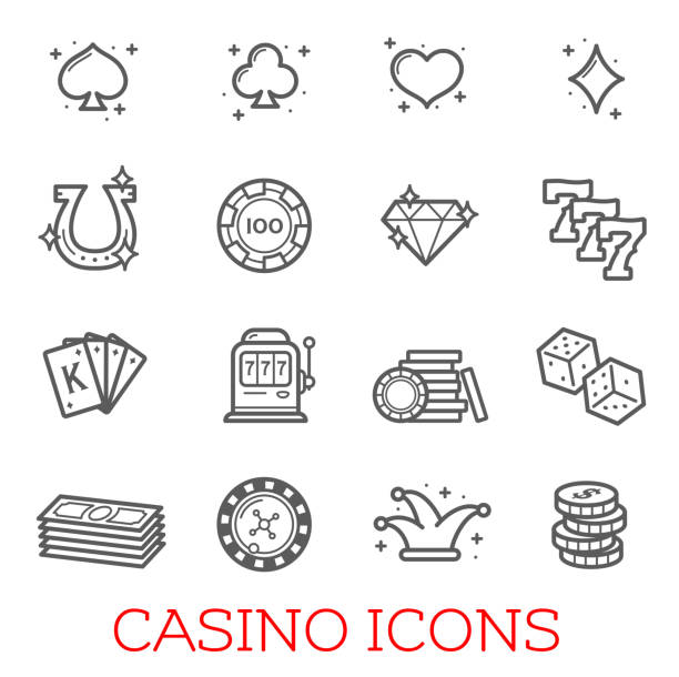 illustrazioni stock, clip art, cartoni animati e icone di tendenza di set vettoriale simboli casinò - cards poker gambling chip dice