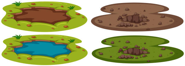 набор подземных отверстий - mud stock illustrations