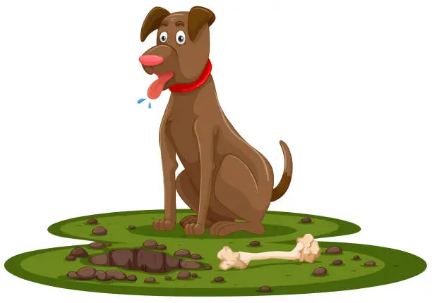 Vector illustration of A Cute Dog Digging Bone