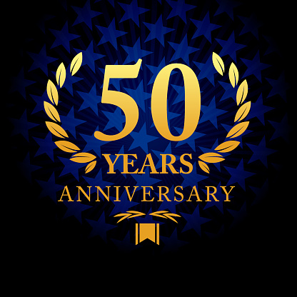 Vector of firty years anniversary icon with blue color star shape background