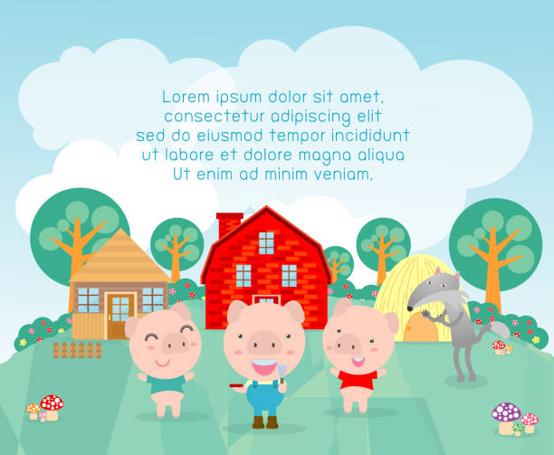 Three little pigs background,vector illustration. Three little pigs background,vector illustration. three animals stock illustrations